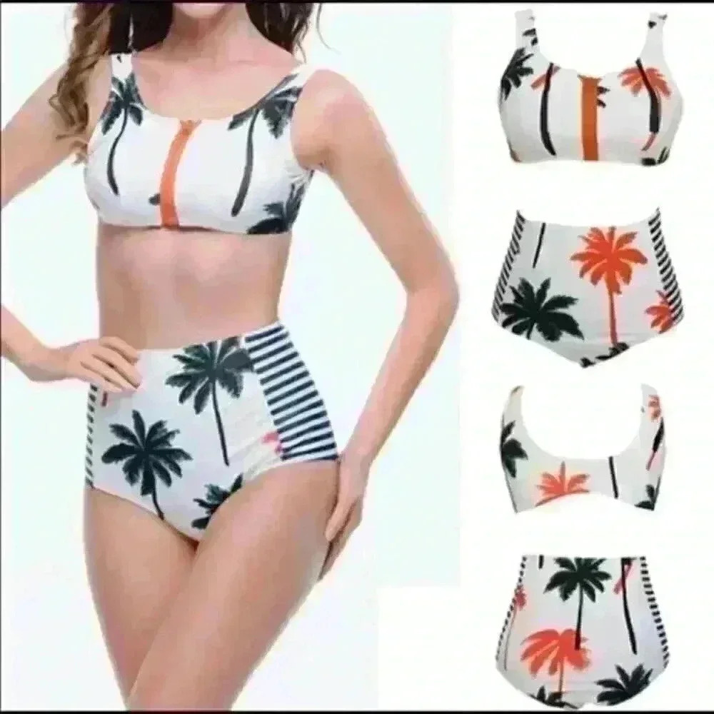 Tropical zipper stripe high rise swimsuit bikini size small